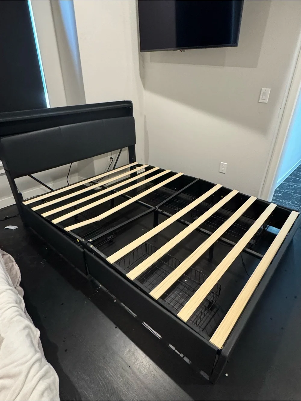 LED Accent Black Platform Bed Frame with Lighting and USB Plugins